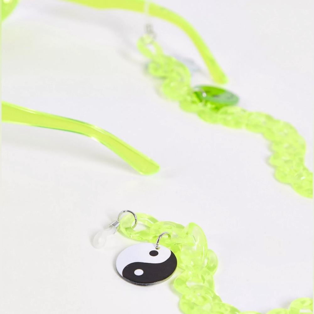 Neon Lime Rectangular Sunglasses with Chain - Picture 2 of 7
